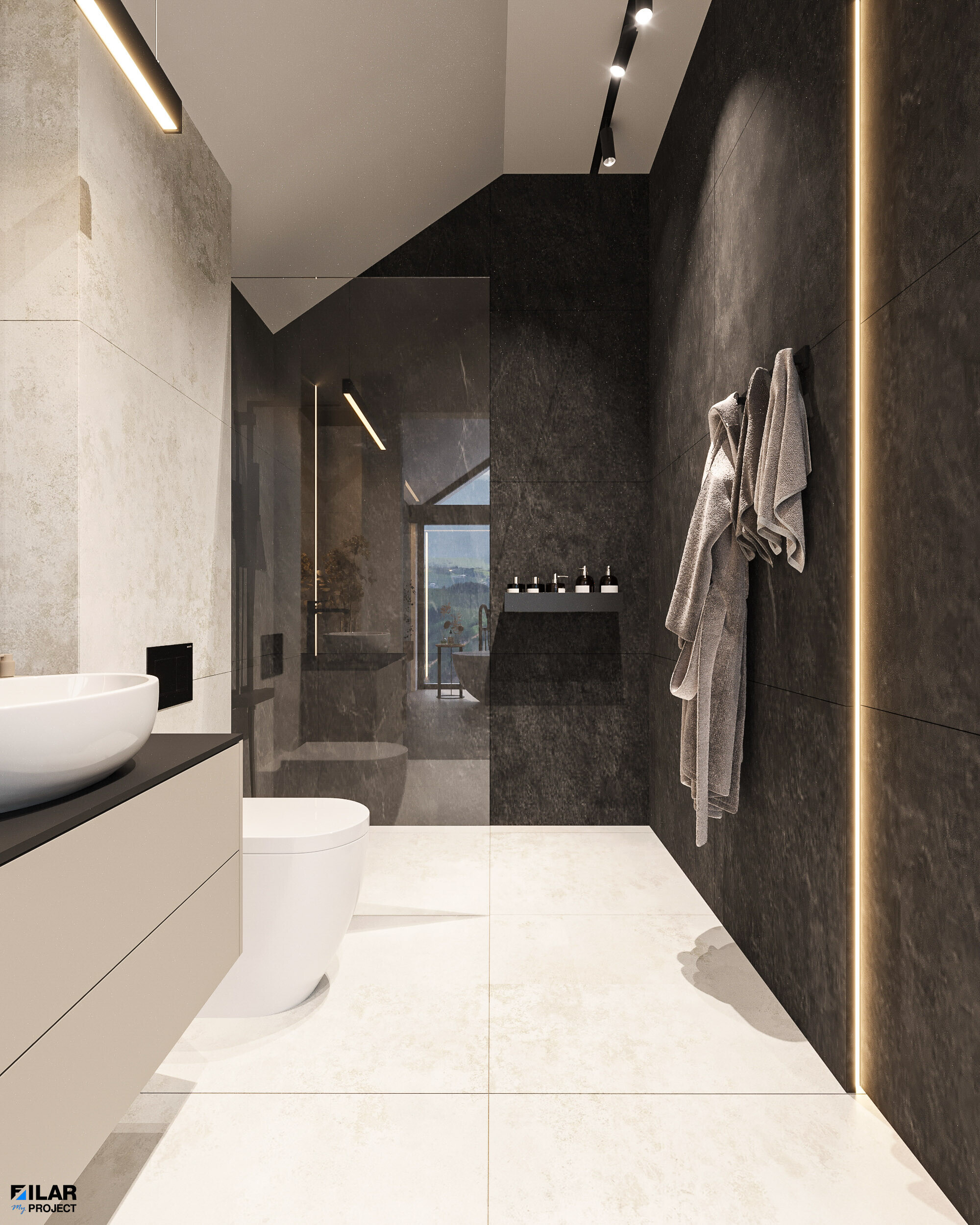 Nowoczesna łazienka w luksusowym apartamencie Krynica Zdrój – Projekt wnętrz Nowoczesna łazienka z eleganckim designem w apartamencie Krynica Zdrój – Projekt wnętrz