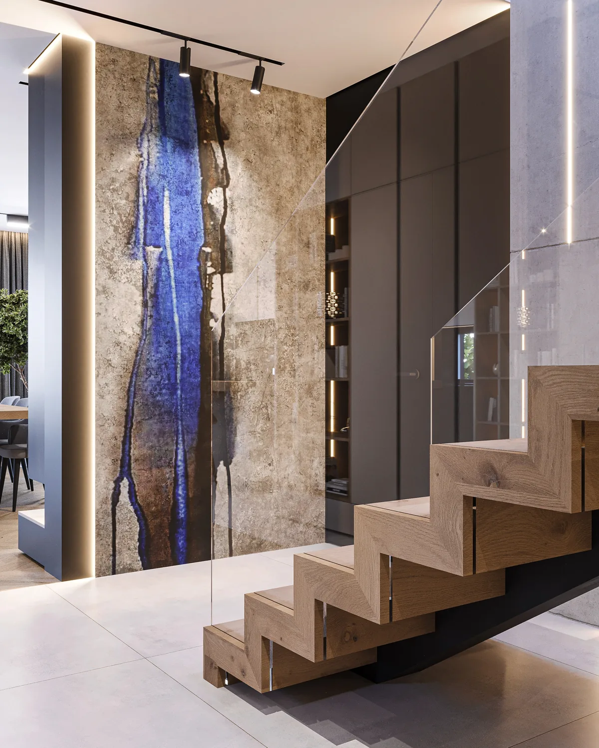 Drewniane schody ze szklaną balustradą. Projekt wnętrza domu, Krosno | FILAR MY PROJECT